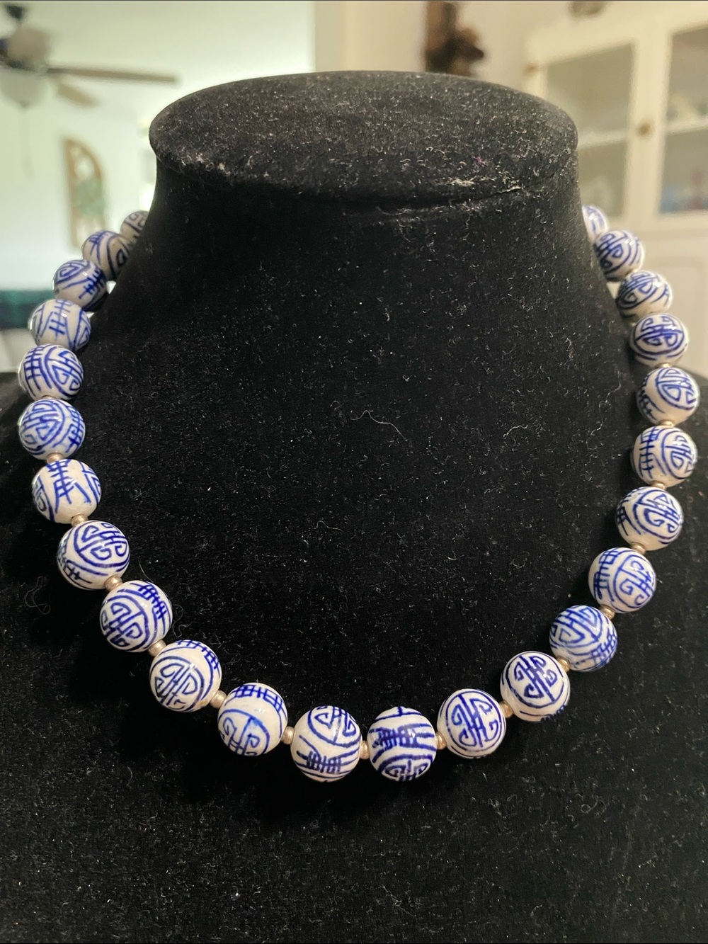 925 Blue and White Porcelain Bead Necklace